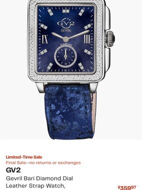 GV2 Gevril Bari Diamond Dial Blue Leather Strap Watch